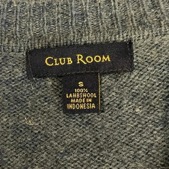 Club Room Mens Small Sweater V-Neck Diamond Argyle Print 100% Lambswool Blue - Picture 3 of 8